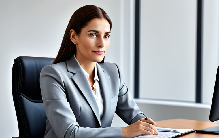 **

A professional businesswoman in a modest business suit, sitting at a desk in a modern office, fully clothed, appropriate attire, safe for work, perfect anatomy, natural proportions, professional photography, high quality.

**
