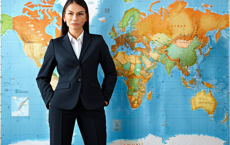 **

"A confident, professional woman in a tailored business suit, standing in front of a world map highlighting trade routes, fully clothed, appropriate attire, safe for work, perfect anatomy, correct proportions, global business concept, modern office environment, professional lighting."

**