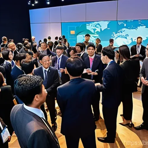Home 21 국제비즈니스 자격증 합격 후 커리어 관리 - **International Business Networking Event**
A vibrant, high-angle, eye-level shot of a diverse g...