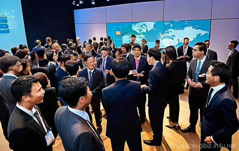 국제비즈니스 자격증 합격 후 커리어 관리 - **International Business Networking Event**
A vibrant, high-angle, eye-level shot of a diverse g...
